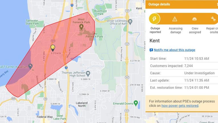 Crews restore power to nearly 7,200 customers in Kent after Thanksgiving  outage