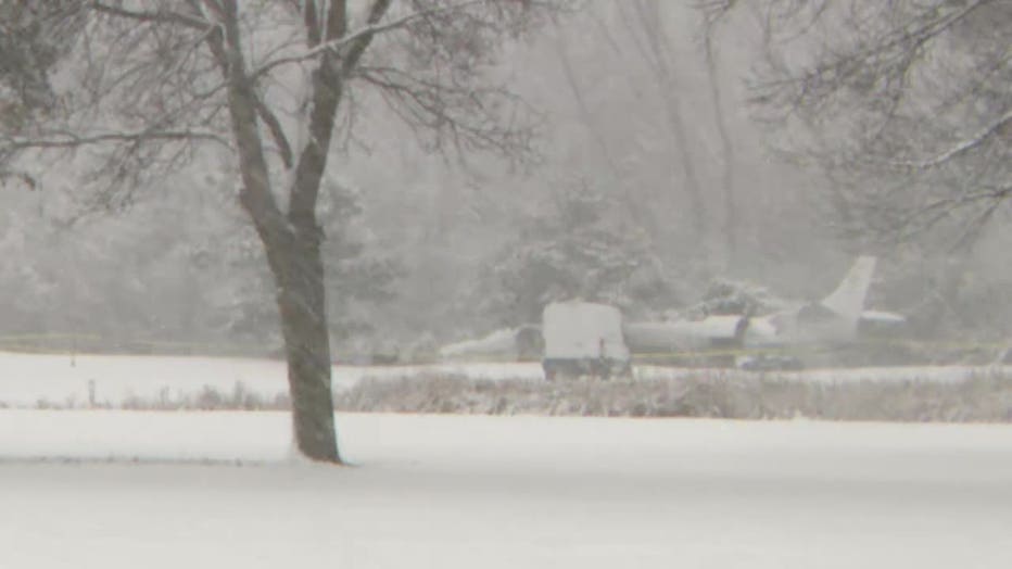 Twin-engine airplane landed safely on golf course at Western Lakes Golf Club, Pewaukee