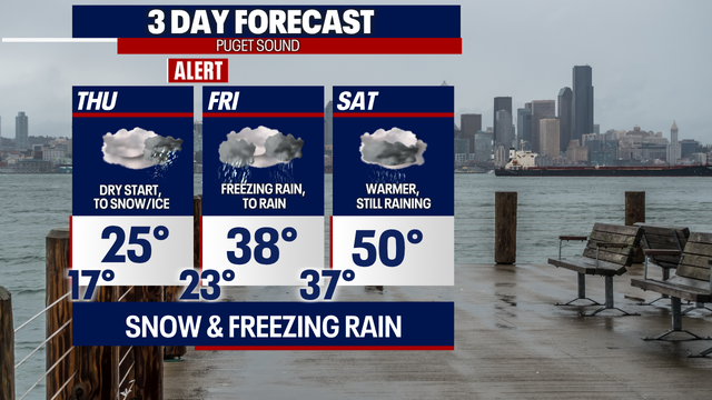Seattle weather: Thursday evening brings the potential for more snow and freezing rain