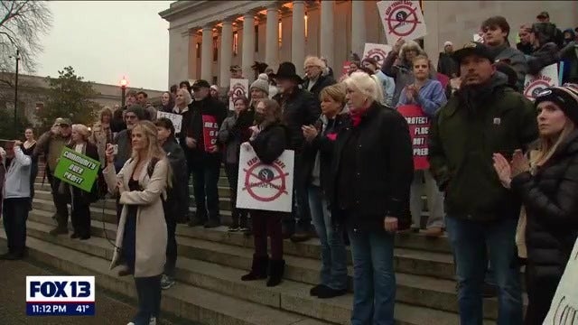 'Disgusted by the dishonesty': Tenino residents rally to stop facility from housing sex offenders
