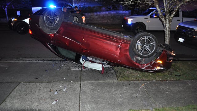 Suspect flips stolen car with puppy inside after police chase in Bothell