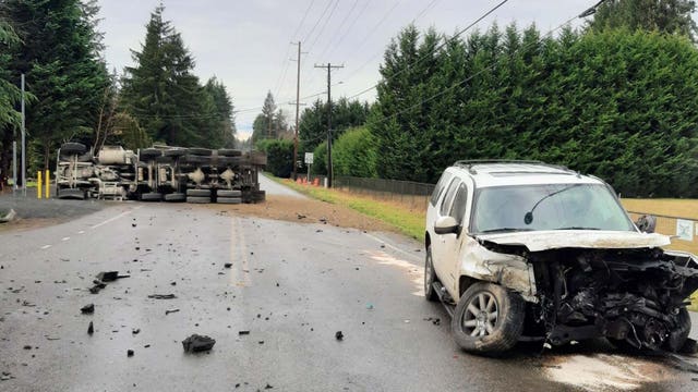 Driver injured in dump truck, SUV rollover crash in Granite Falls