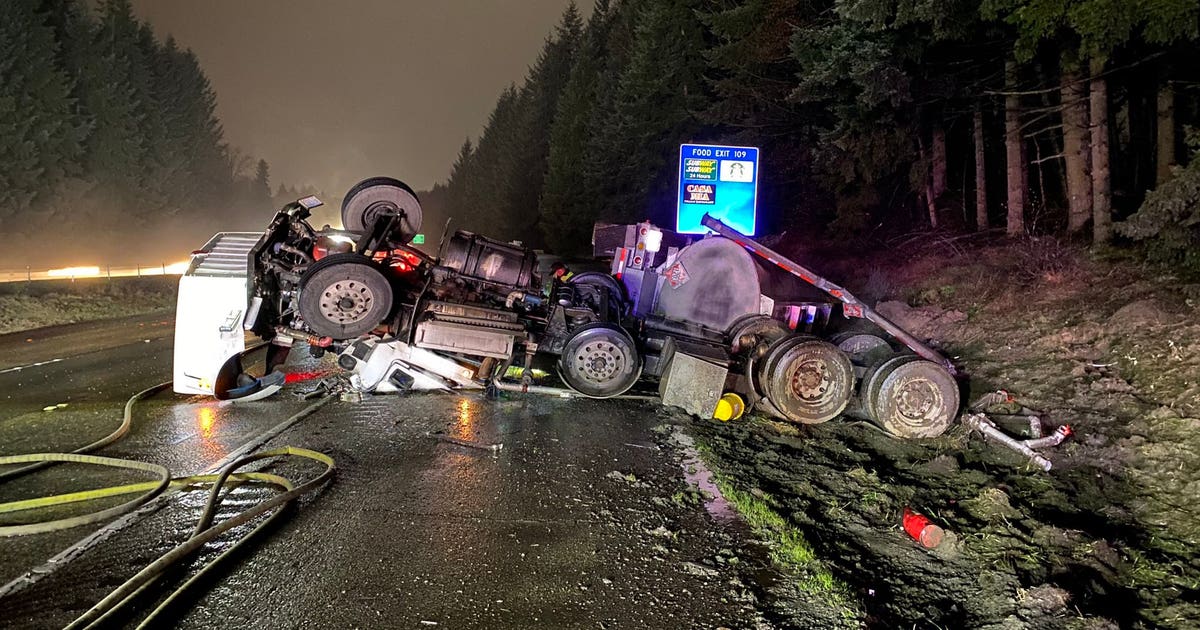 2 hospitalized after fuel tanker rolls over on I-5 in Lacey | FOX 13 ...