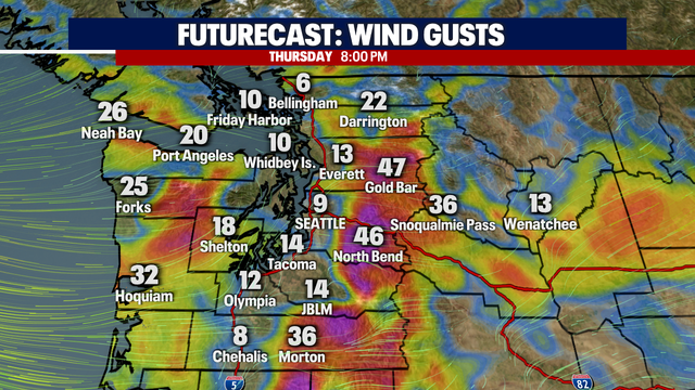 Seattle weather: Gusty winds in Cascade foothills Thursday
