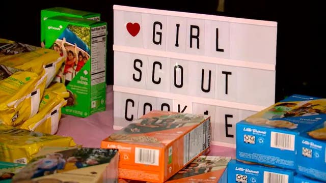 Mary's Place Girl Scouts selling cookies for camping trip