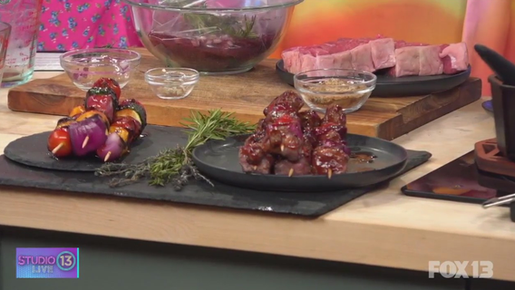 Emerald Eats: Making wine marinated skewers with cherry bourbon glaze