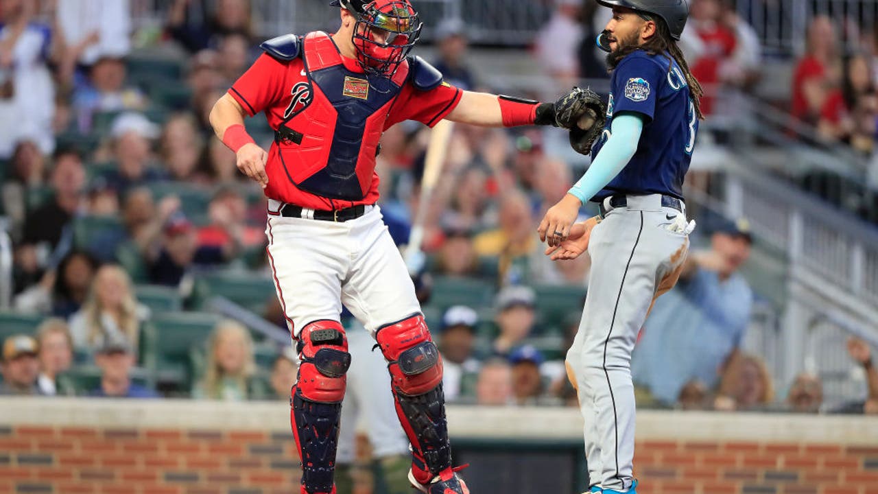 Atlanta Braves center fielder Ronald Acuna at bat during the MLB News  Photo - Getty Images