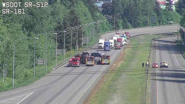 Crash involving propane truck closed SR 512 in Puyallup this morning