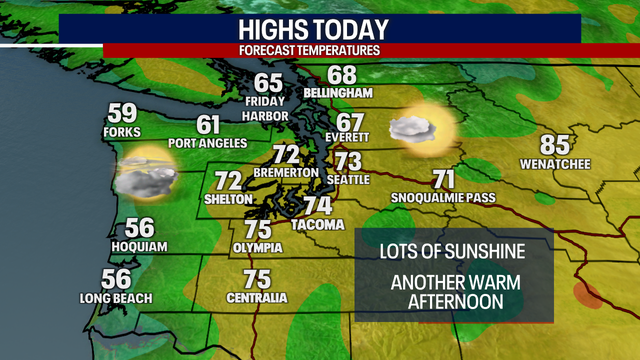 One more sunny and warm day for the Puget Sound area