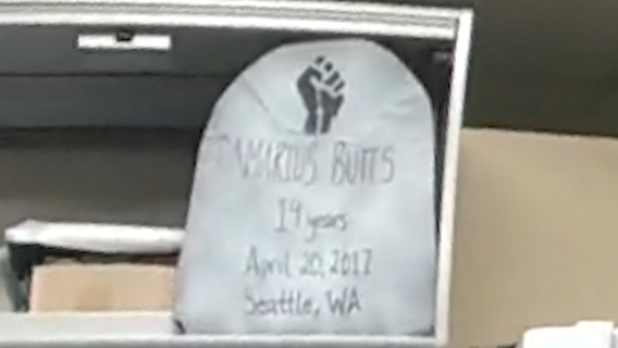 Investigation underway after mock tombstone of Black man killed by SPD officer seen in East Precinct