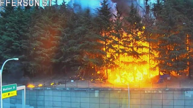 Docs: Homemade explosives at Seattle homeless camp may have caused massive blaze along I-5