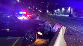SPD: Suspected DUI driver crashes into motorcyclist, road barriers during police chase