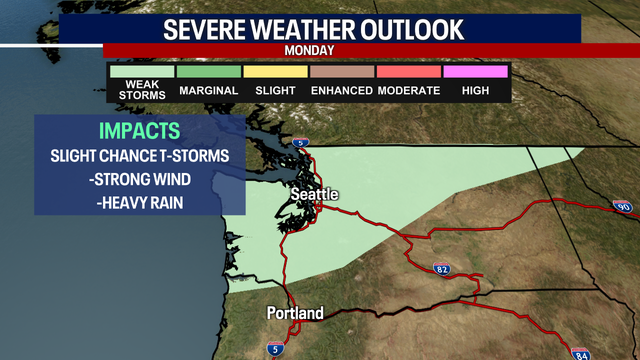 Seattle weather: Stormy Monday with a chance for thunderstorms