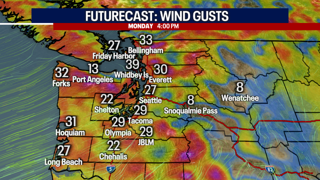 Seattle weather: Wet and gusty Monday, chance of thundertorms