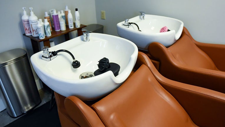 Hair washing sink at a salon
