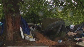 Protestors camp outside Burien City Hall, opposing new camping ordinance