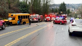 1 dead, 2 injured after car crashes into school bus in Renton