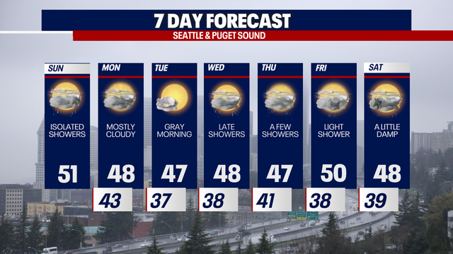 Seattle weather: Fewer showers Sunday with brighter moments ahead