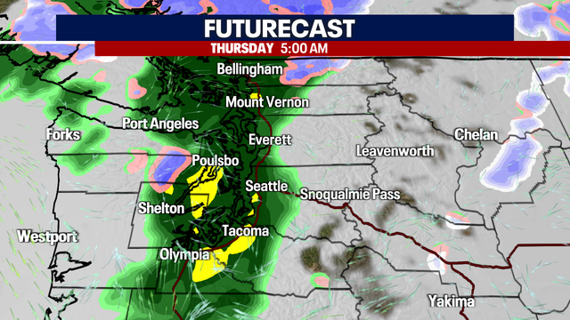 Seattle weather: Quick shot of lowland rain on Thursday