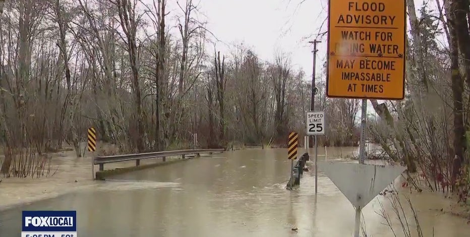 Skokomish River Valley submerged by flooding