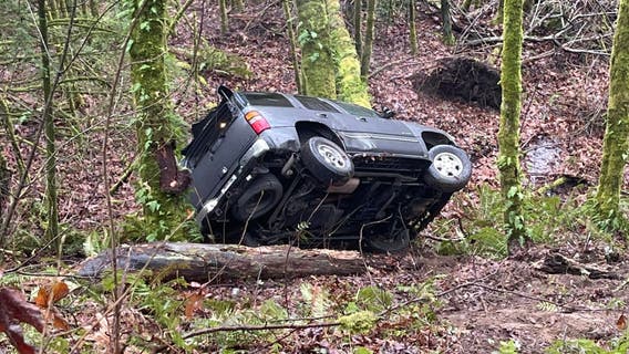 Driver self-extricates after car falls down embankment at Dash Point State Park