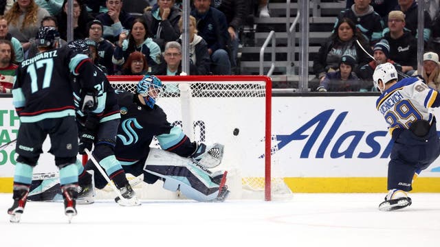 Kraken unable to hold two-goal lead as Blues rally for 4-3 OT victory