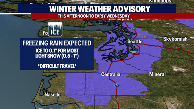 Seattle weather: Patchy lowland snow, freezing rain Tuesday night