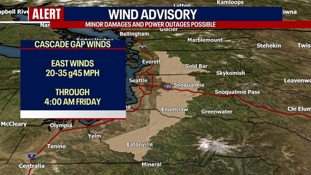 Seattle weather: Wintry mix and gusty easterly winds Thursday