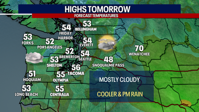 Seattle weather: Clouds return with late showers Wednesday