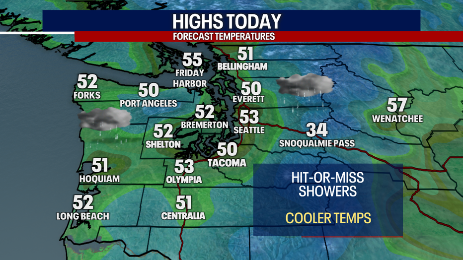High temperature forecast for Western Washington Monday.