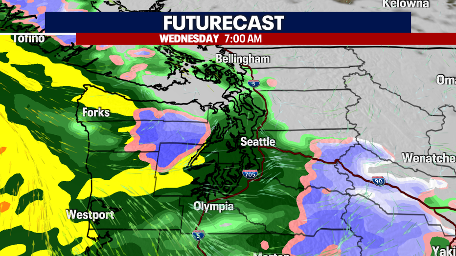 Futurecast showing widespread rain Wednesday morning.