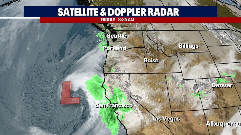 Satellite view showing weather impacting the west coast.