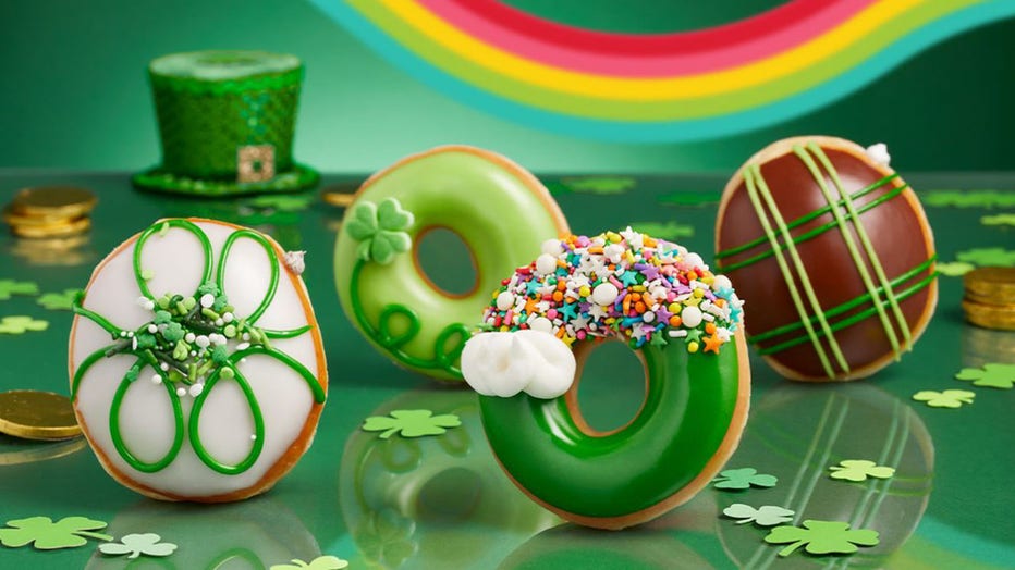 Krispy Kreme debuted four new colorful doughnuts and brought back its fan-favorite green O’riginal Glazed doughnut for St. Patrick’s Day 2024. (Credit: Krispy Kreme)