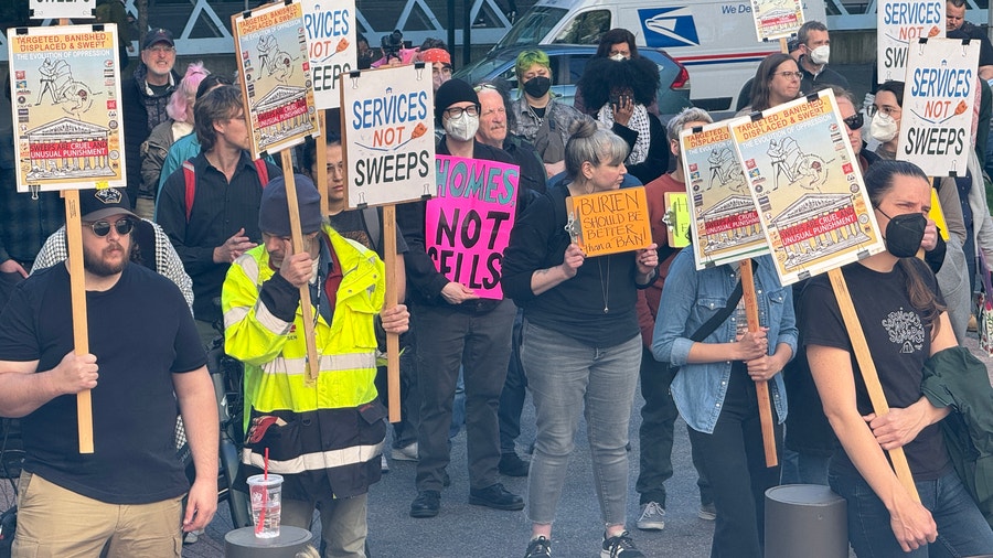 'Don’t turn us into criminals:' Unhoused people, advocates rally outside federal Seattle courthouse