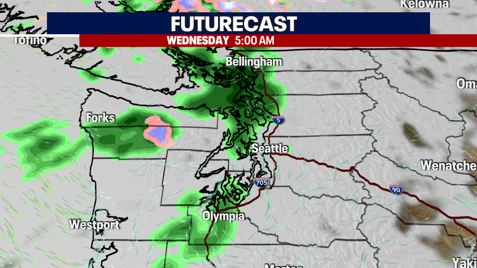Futurecast map showing showers on Wednesday.