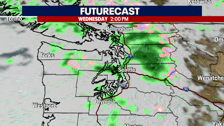 Futurecast showing rain Wednesday afternoon.