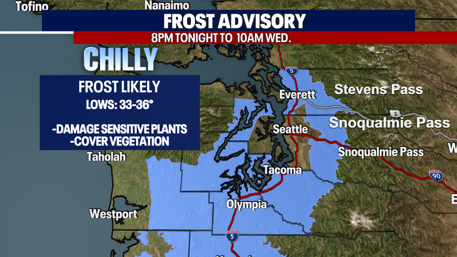 map showing a frost advisory
