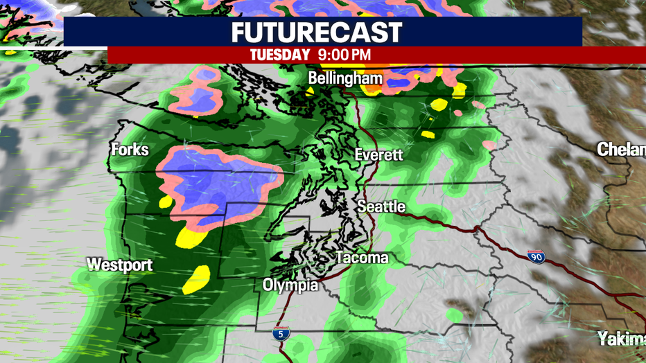 Futurecast showing incoming rain Tuesday night.