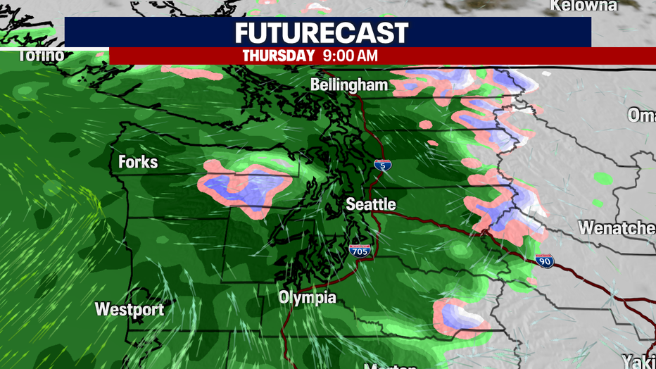 Futurecast showing widespread rain Thursday morning in Western Washington.