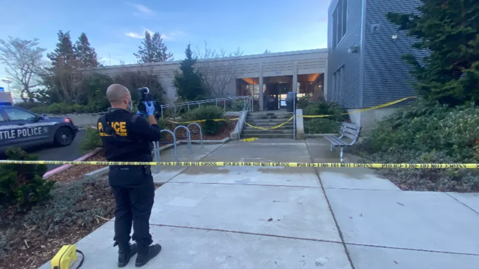 police crime tape around teen center in west seattle