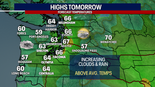 Seattle Weather: Mild day with increasing clouds, later showers Friday