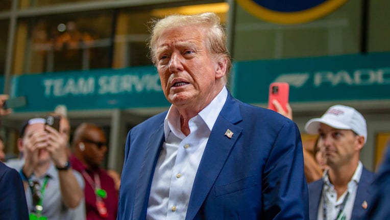 Former United States President Donald Trump is attending the Formula 1 Crypto.com Miami Grand Prix in Miami, USA, on May 5, 2024. (Photo by Alessio Morgese/NurPhoto via Getty Images)
