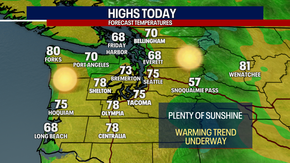 Warming high temperatures in Western Washington Thursday