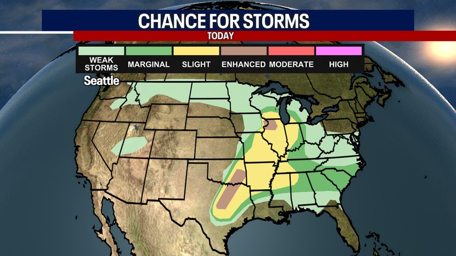 Chance for severe thunderstorms across the United States