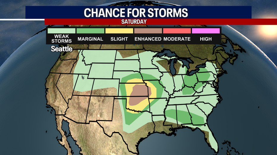 Chance for severe thunderstorms Saturday across the United States