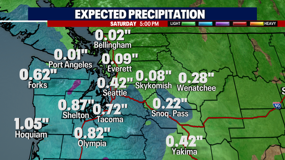 Western Washington rain totals through Saturday evening