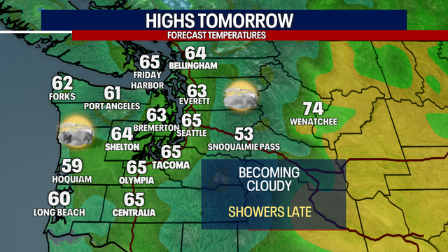 Seattle Weather: Increasing clouds and light rain Friday