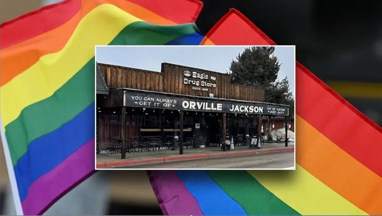 image of salloon over pride flag