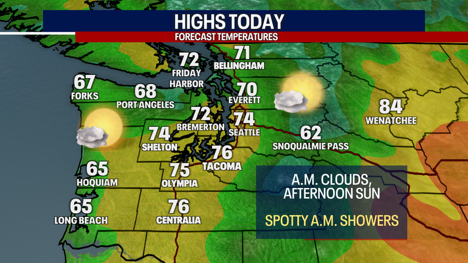 Morning clouds and afternoon sunshine Sunday in Western Washington