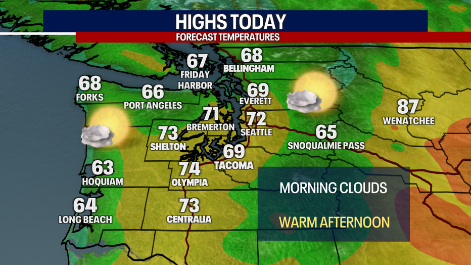 Above-average temperatures are expected for Seattle Monday.